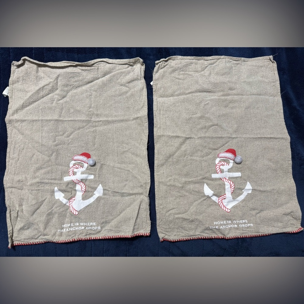2 Home Is Where The Anchor Drops Christmas Holiday Kitchen/Bath Towels Nautical